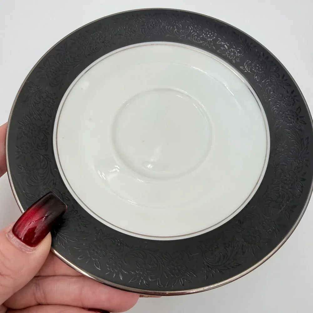 Noritake Mirano 6878 Saucer Set Black Floral Japan Vintage 6
